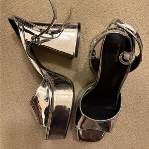 Pretty Little Thing Silver Women's Platform Heels
